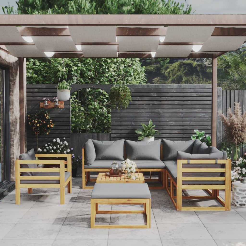 8 Pcs conjunto lounge de jardim com almofadões acácia maciça