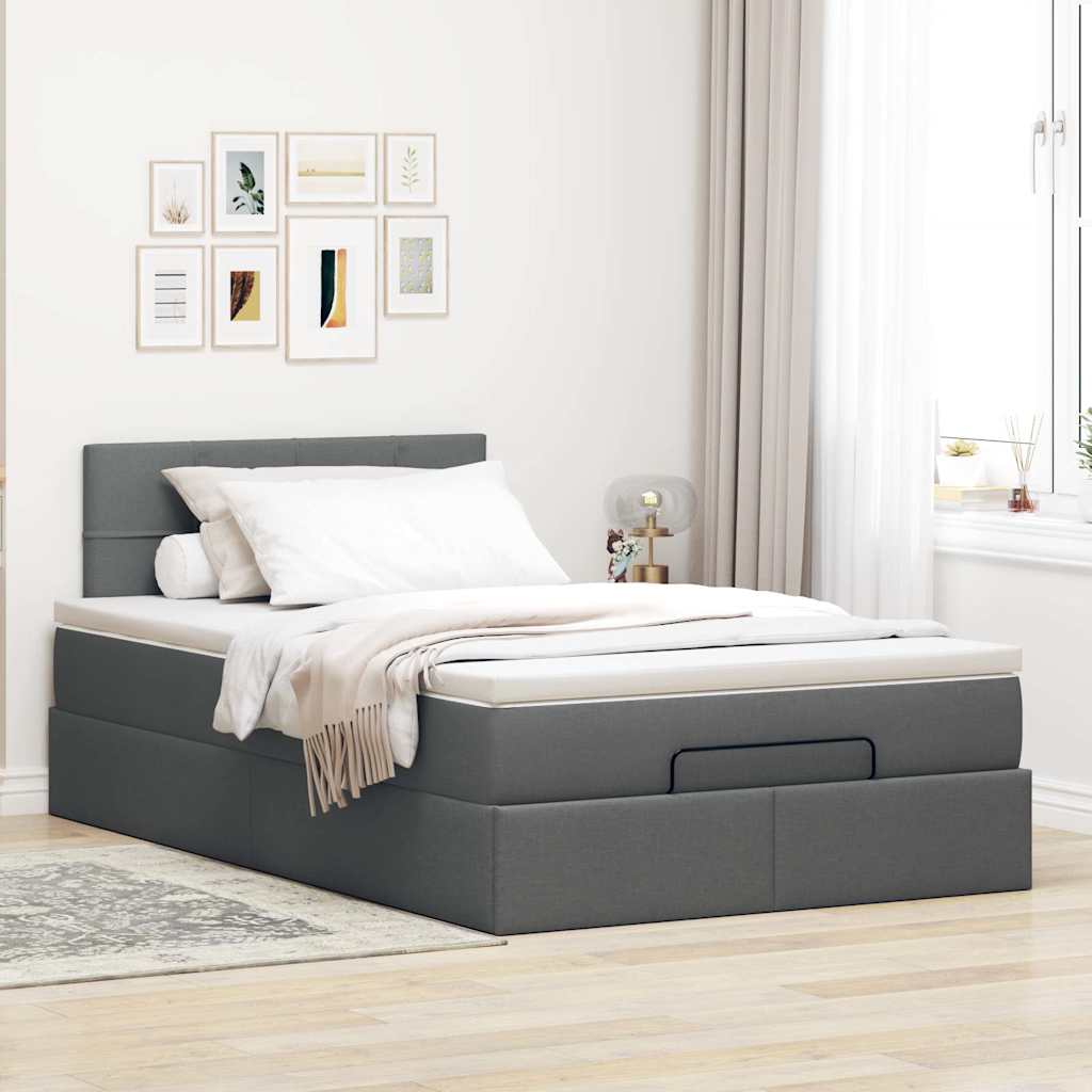 Cama otomana com colchão&leds 120x200 cm tecido cinzento escuro