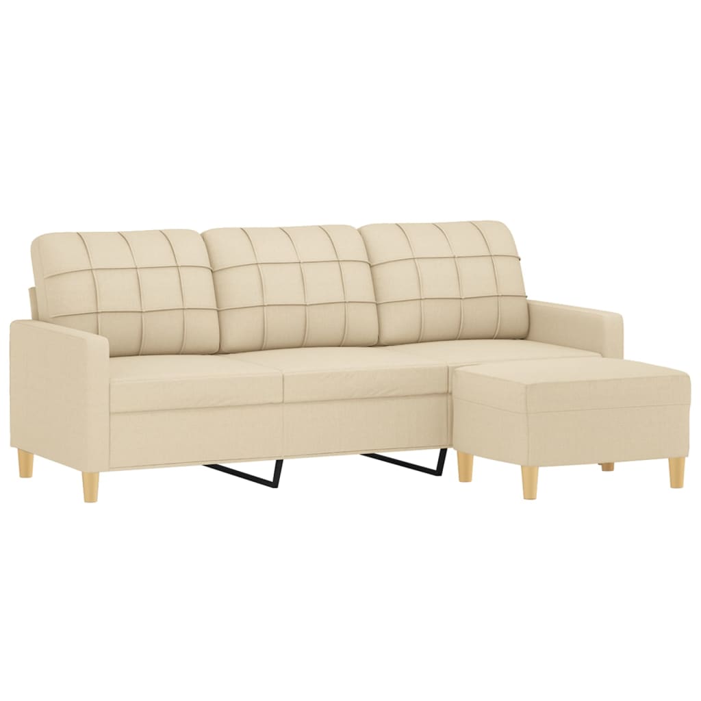 Sofá de 3 lugares com apoio de pés 180 cm tecido cor creme