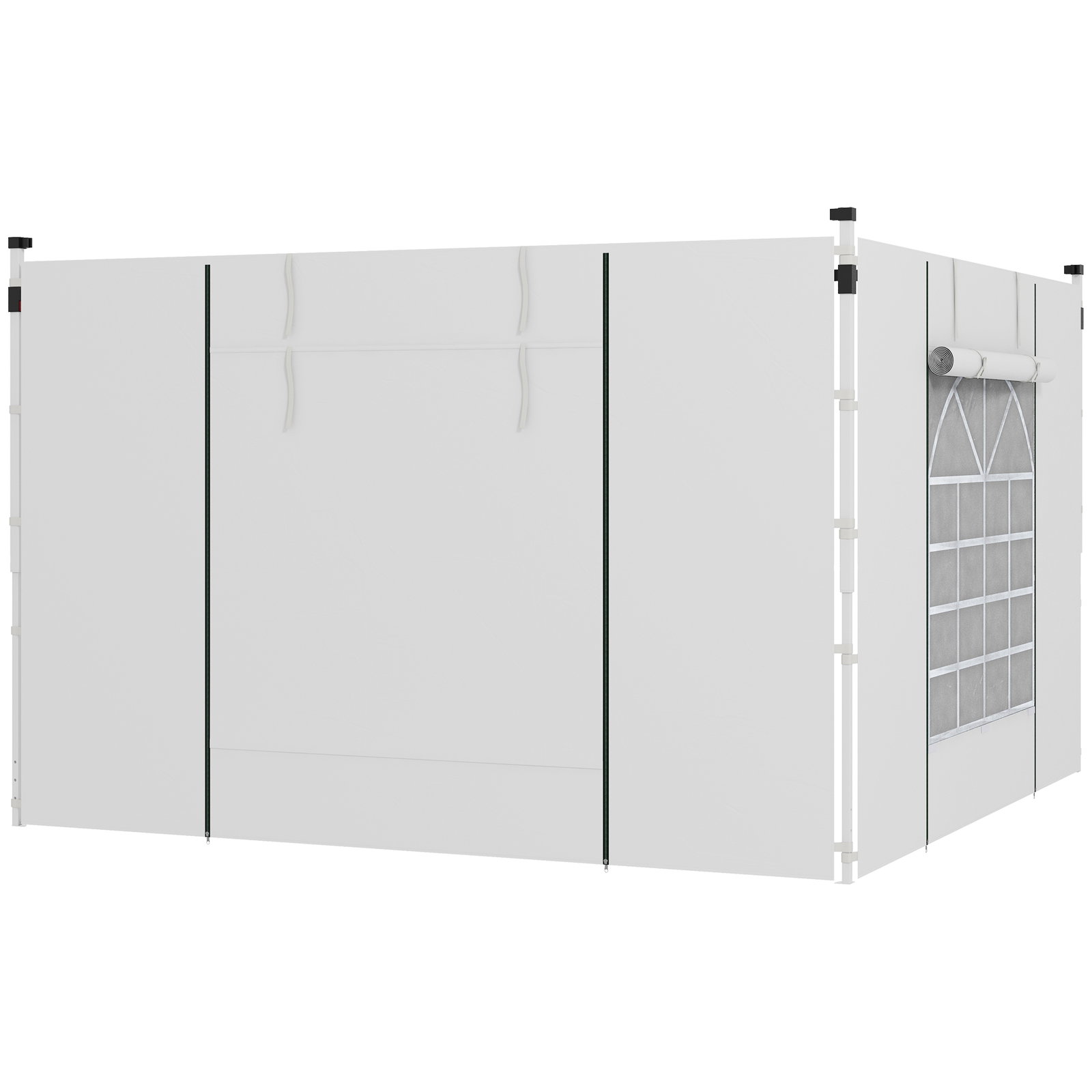 Paredes laterais para tenda de 2 painéis 295x195 cm com janela enrolável e porta com fecho de correr para tenda 3x3 m ou 3x6 m branco