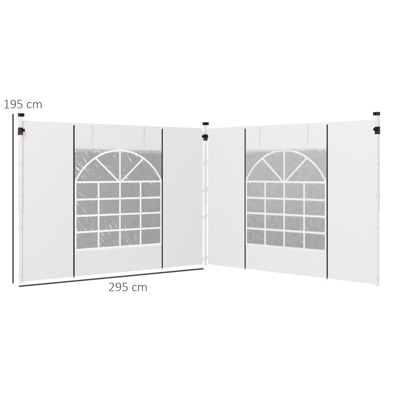 Paredes laterais para tenda de 2 painéis 295x195 cm com janela enrolável e porta com fecho de correr para tenda 3x3 m ou 3x6 m branco