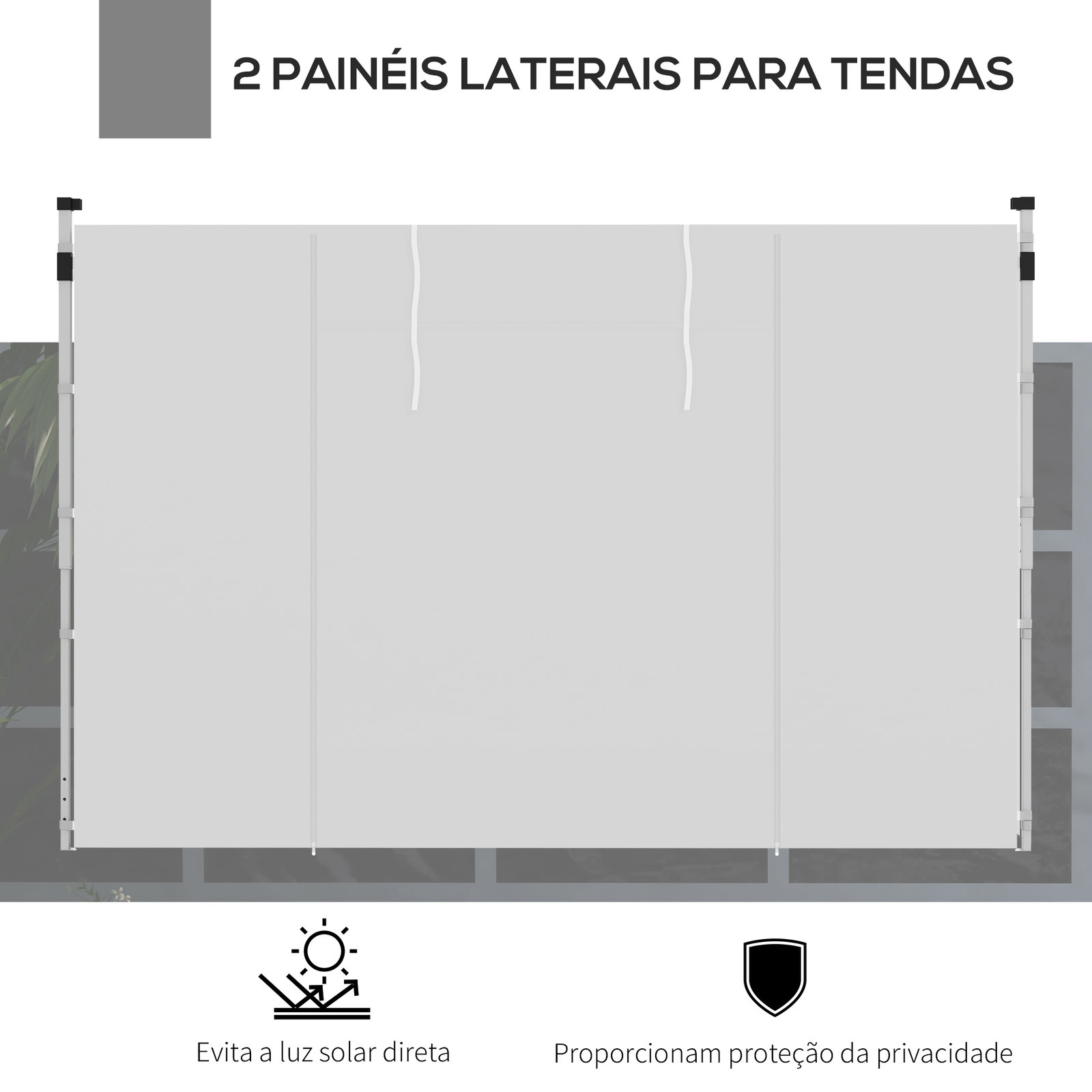 Paredes laterais para tenda de 2 painéis 295x195 cm com janela enrolável e porta com fecho de correr para tenda 3x3 m ou 3x6 m branco