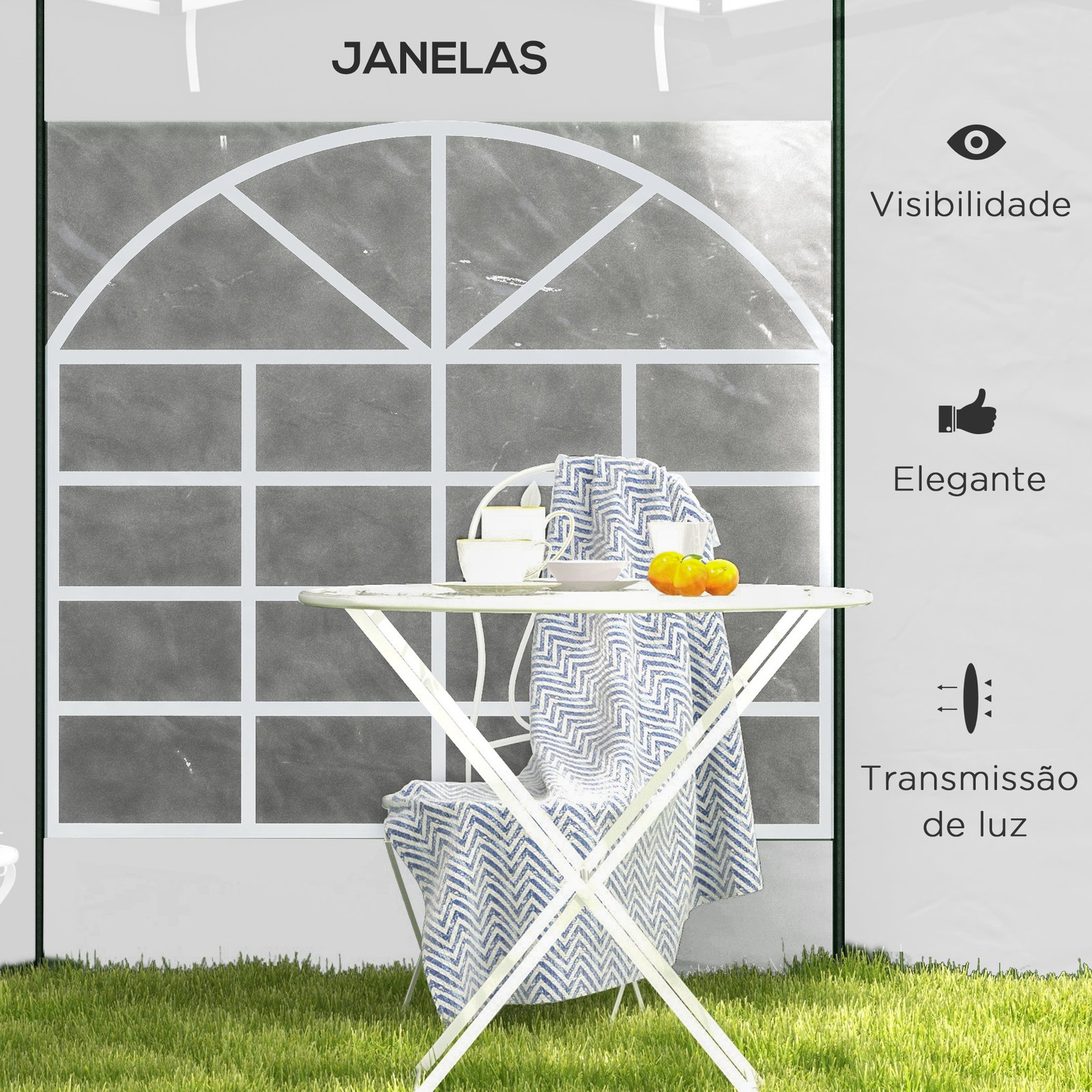 Paredes laterais para tenda de 2 painéis 295x195 cm com janela enrolável e porta com fecho de correr para tenda 3x3 m ou 3x6 m branco