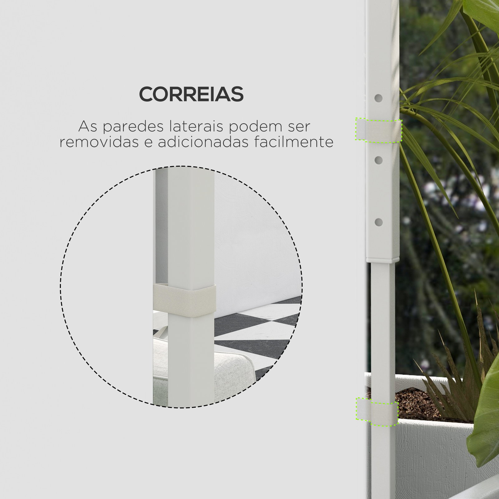 Paredes laterais para tenda de 2 painéis 295x195 cm com janela enrolável e porta com fecho de correr para tenda 3x3 m ou 3x6 m branco