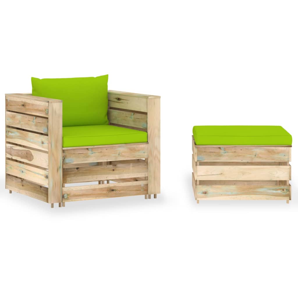 2 Pcs conj. lounge jardim c/ almofadões madeira impreg. verde