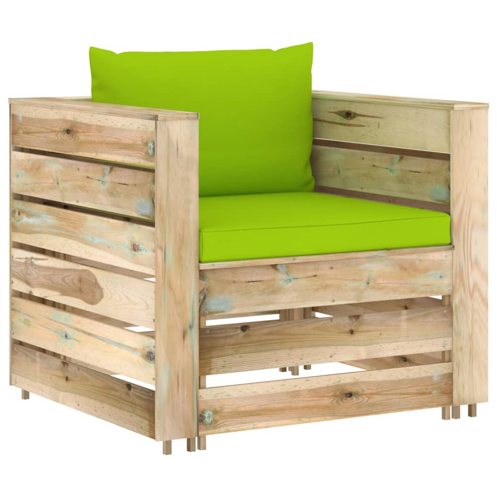 2 Pcs conj. lounge jardim c/ almofadões madeira impreg. verde