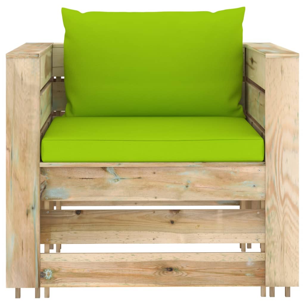 2 Pcs conj. lounge jardim c/ almofadões madeira impreg. verde