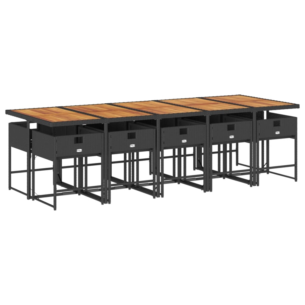 11 Pcs conjunto de jantar p/ jardim c/ almofadões vime PE preto