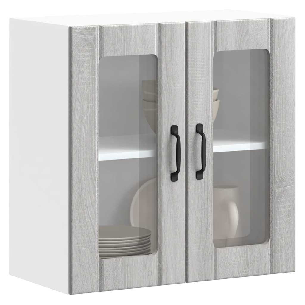 Armário de parede de cozinha porta vidro lucca cinza sonoma