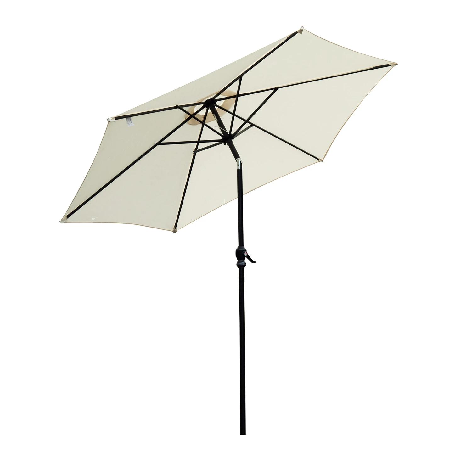 Chapéu de sol de jardim ø270x235cm chapéu de sol de alumínio reclinável com manivela e 6 hastes para terraço exterior balcão creme