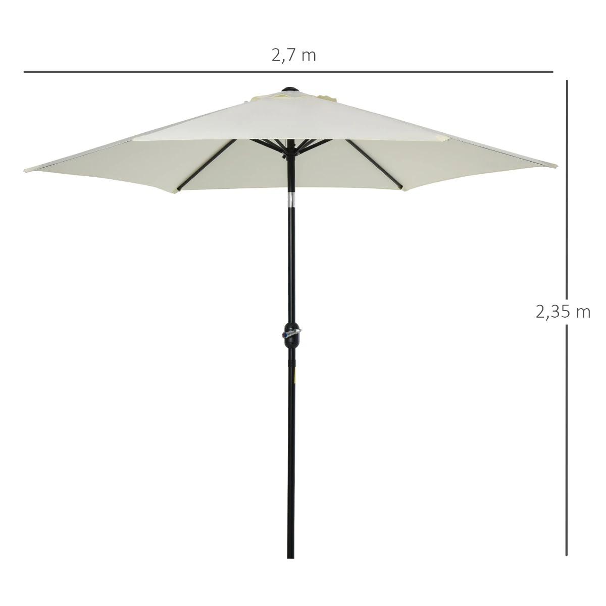 Chapéu de sol de jardim ø270x235cm chapéu de sol de alumínio reclinável com manivela e 6 hastes para terraço exterior balcão creme