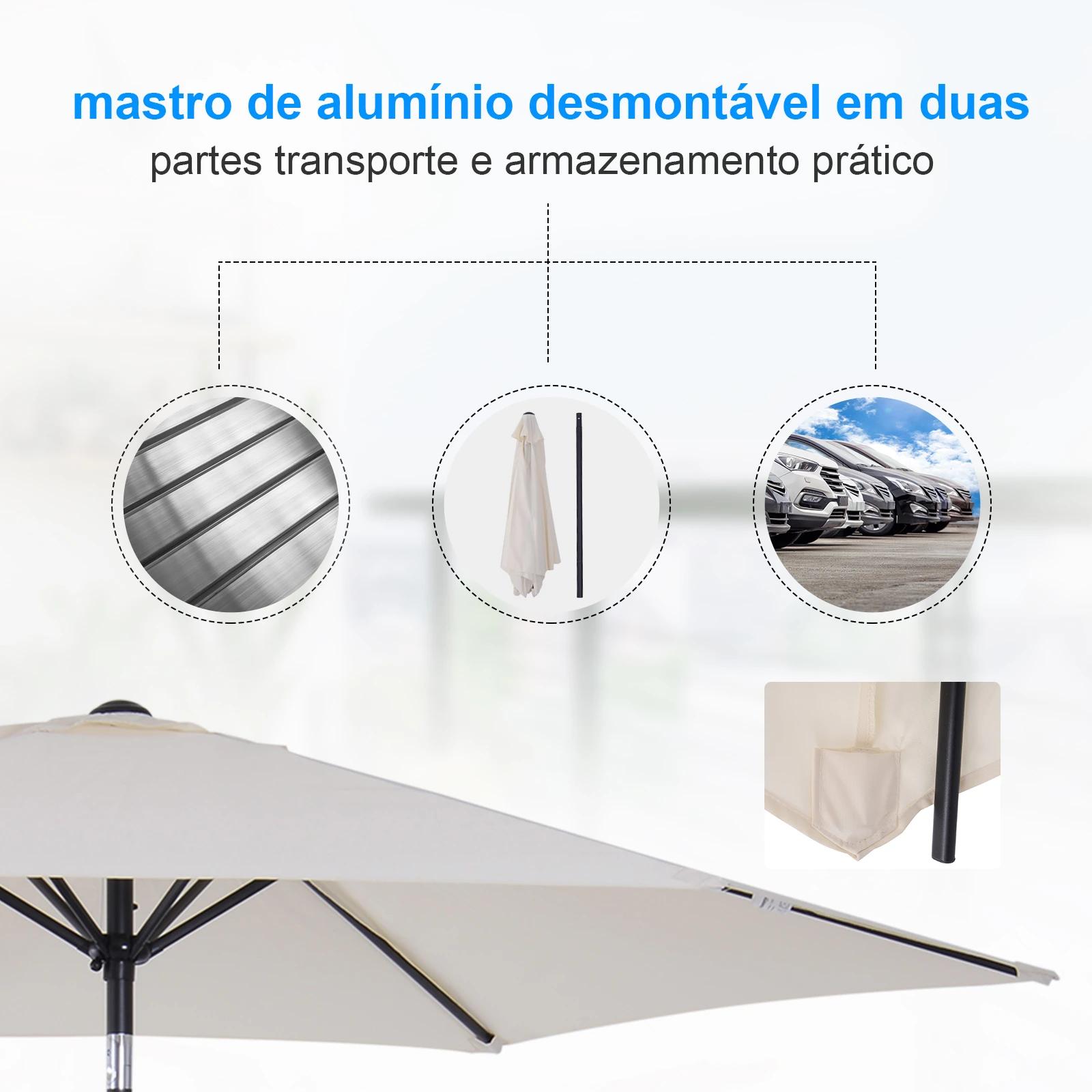 Chapéu de sol de jardim ø270x235cm chapéu de sol de alumínio reclinável com manivela e 6 hastes para terraço exterior balcão creme
