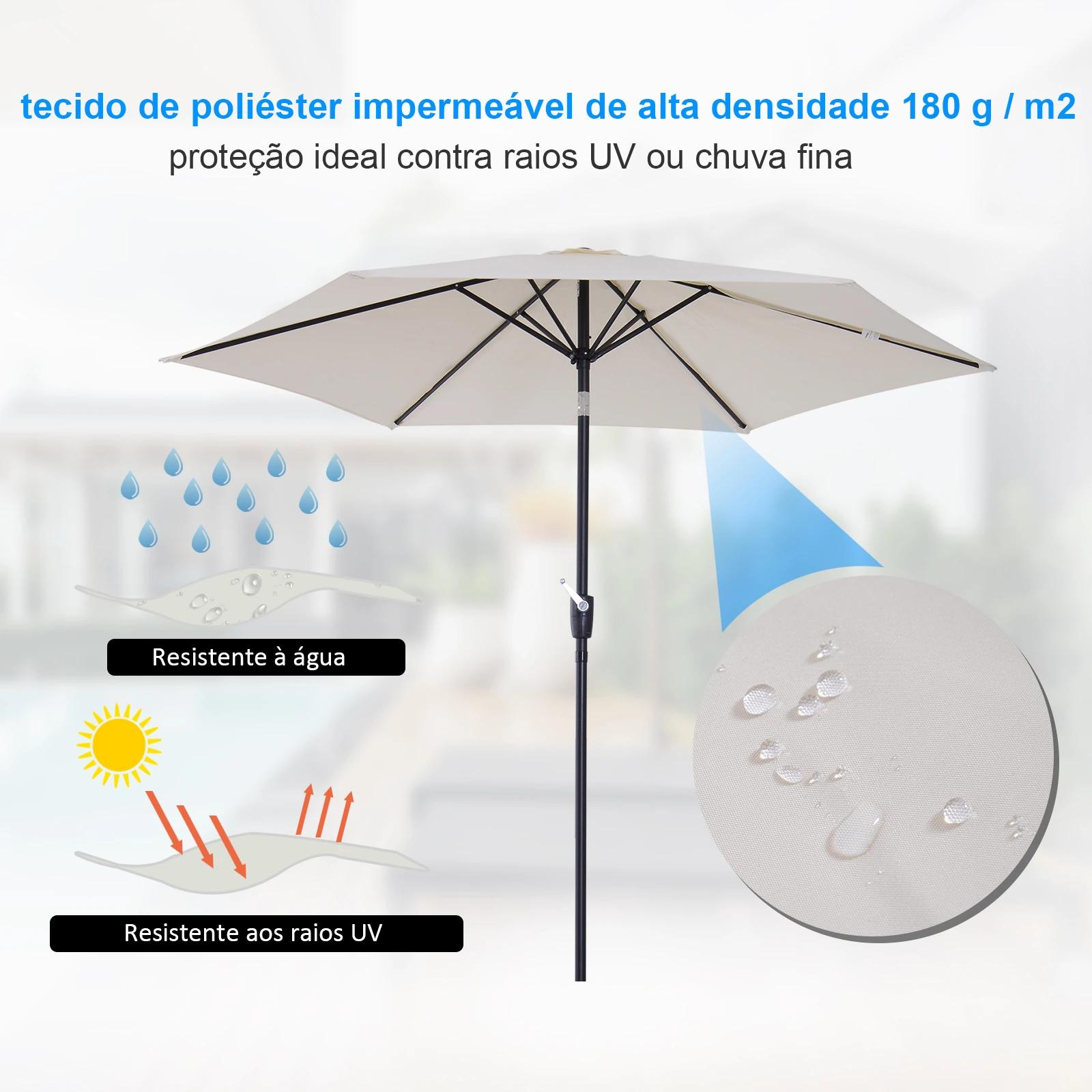 Chapéu de sol de jardim ø270x235cm chapéu de sol de alumínio reclinável com manivela e 6 hastes para terraço exterior balcão creme