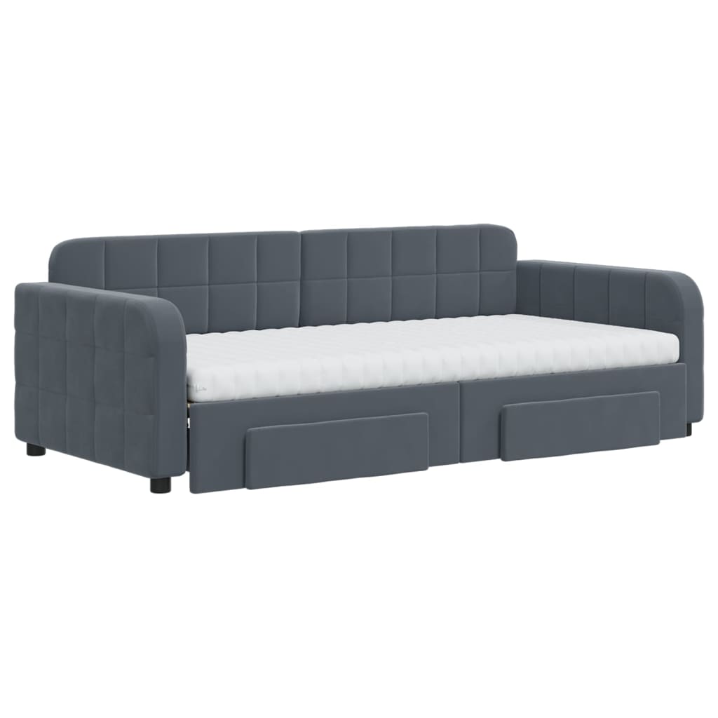 Sofá-cama c/ gavetão e gavetas 90x190 cm veludo cinzento-escuro