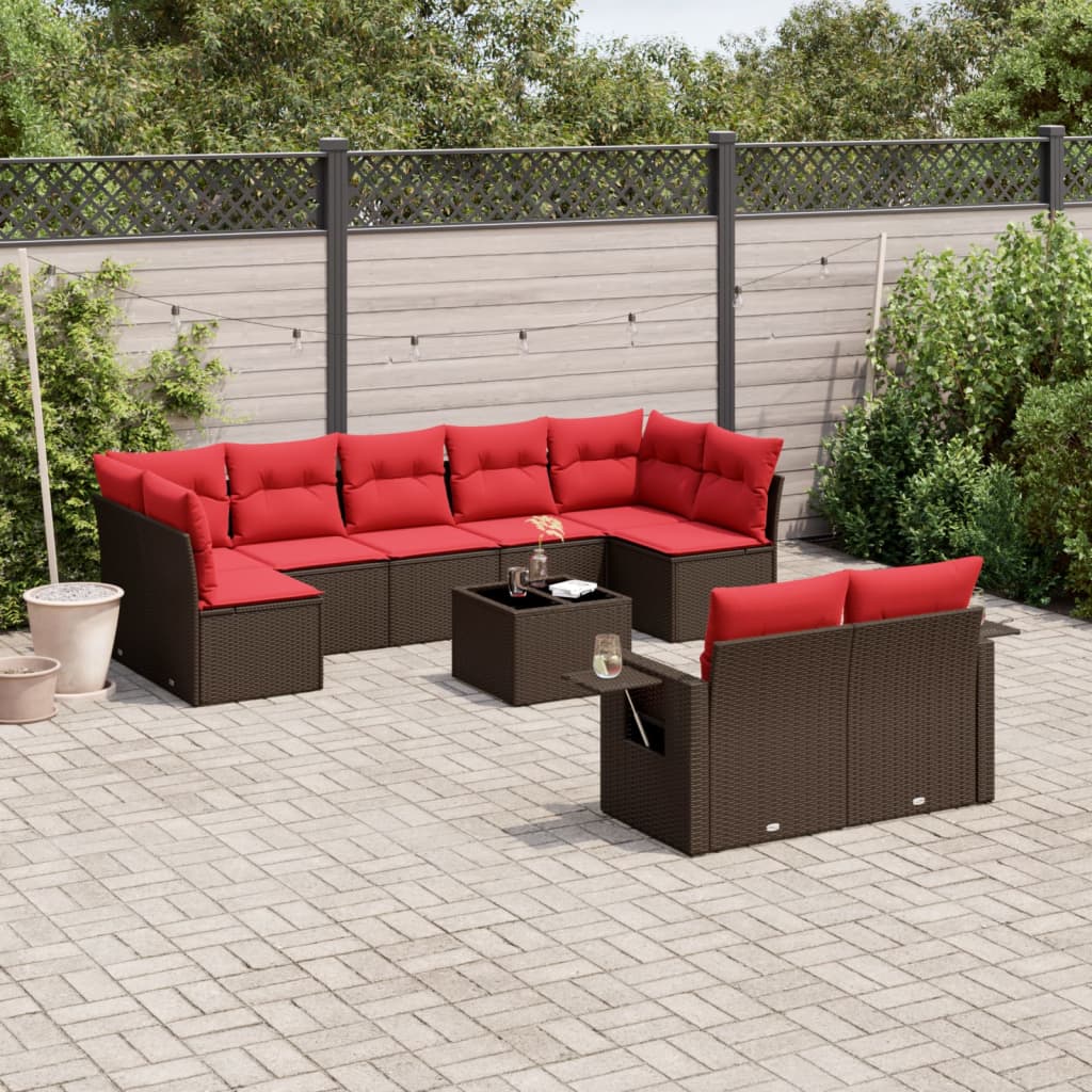 Conjunto de sofá de jardim com 10 peças e almofadas em rattan sintético marrom