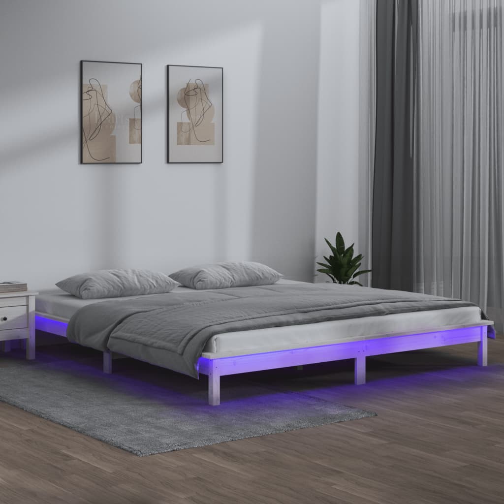 Estrutura cama king size c/ luzes LED 150x200cm madeira maciça