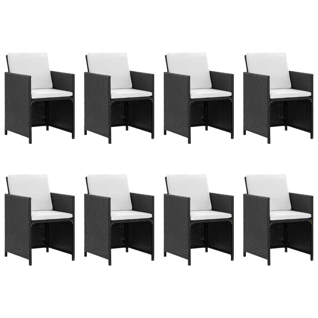 13 Pcs conjunto jantar exterior com almofadões vime PE preto