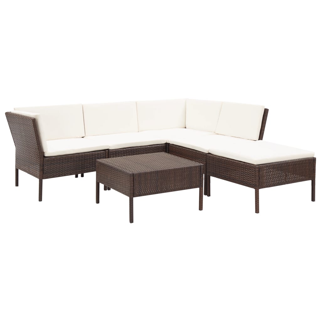 Conjunto lounge jardim c/ almofadões 6 pcs vime PE castanho
