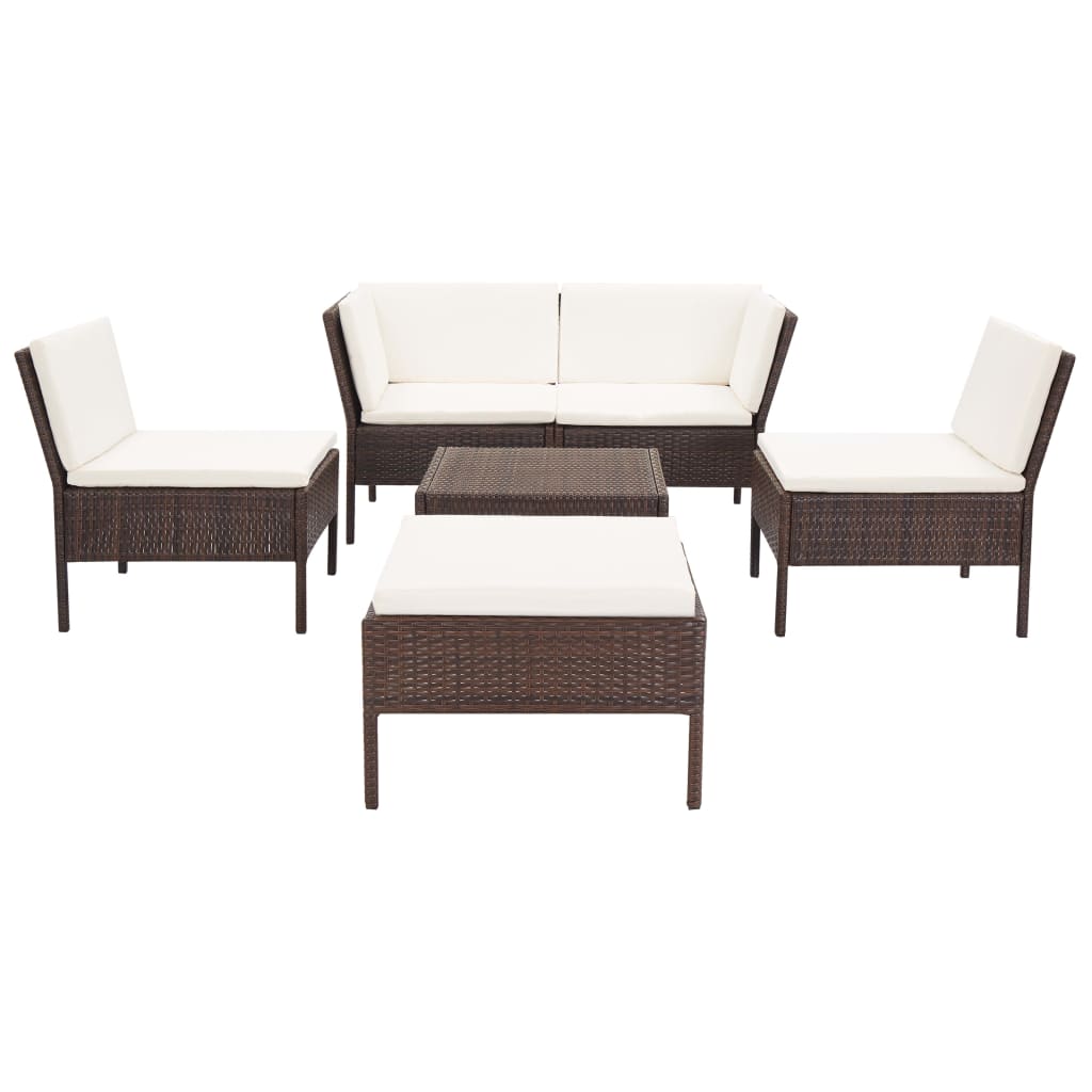 Conjunto lounge jardim c/ almofadões 6 pcs vime PE castanho