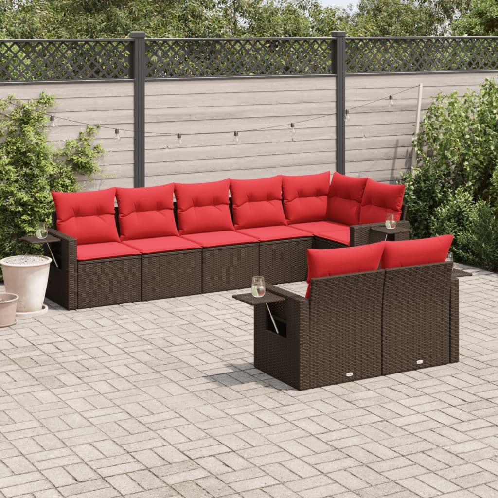 Conjunto de sofá de jardim com 8 peças e almofadas em rattan sintético marrom