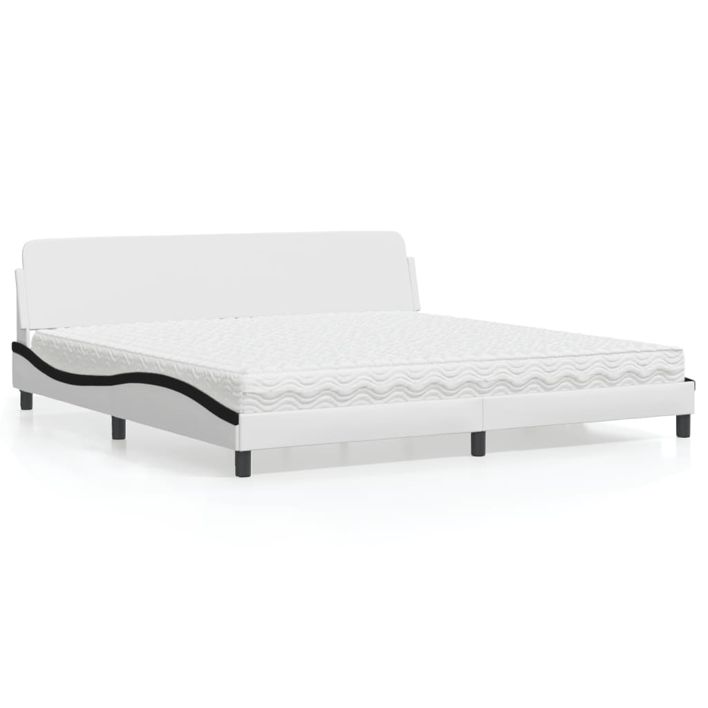 Cama com colchão dover 200x200 cm couro artificial preto e branco