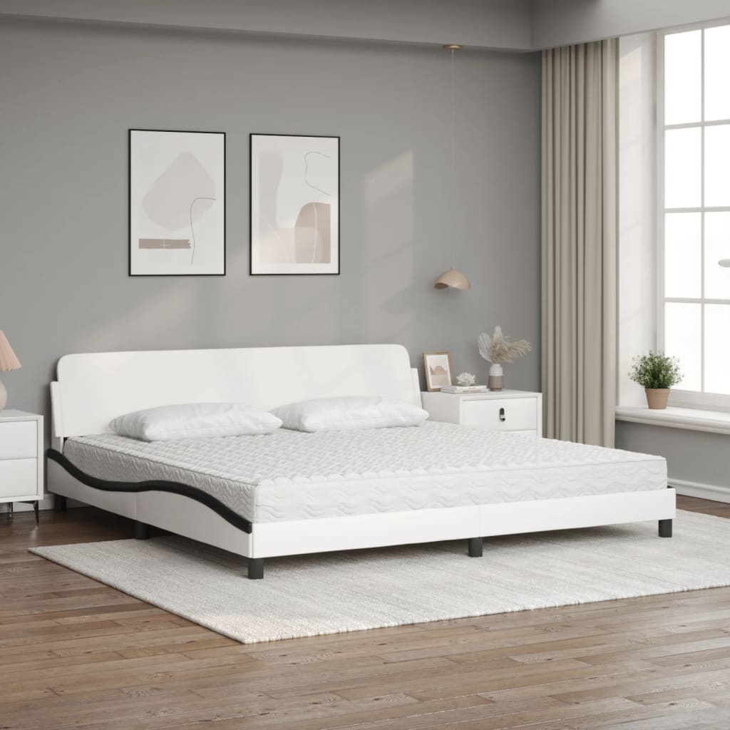 Cama com colchão dover 200x200 cm couro artificial preto e branco