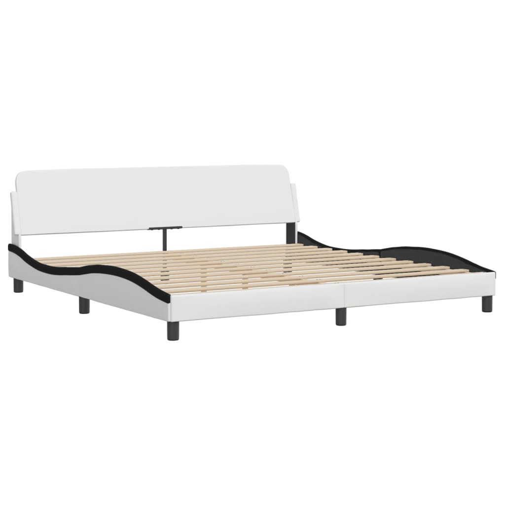 Cama com colchão dover 200x200 cm couro artificial preto e branco