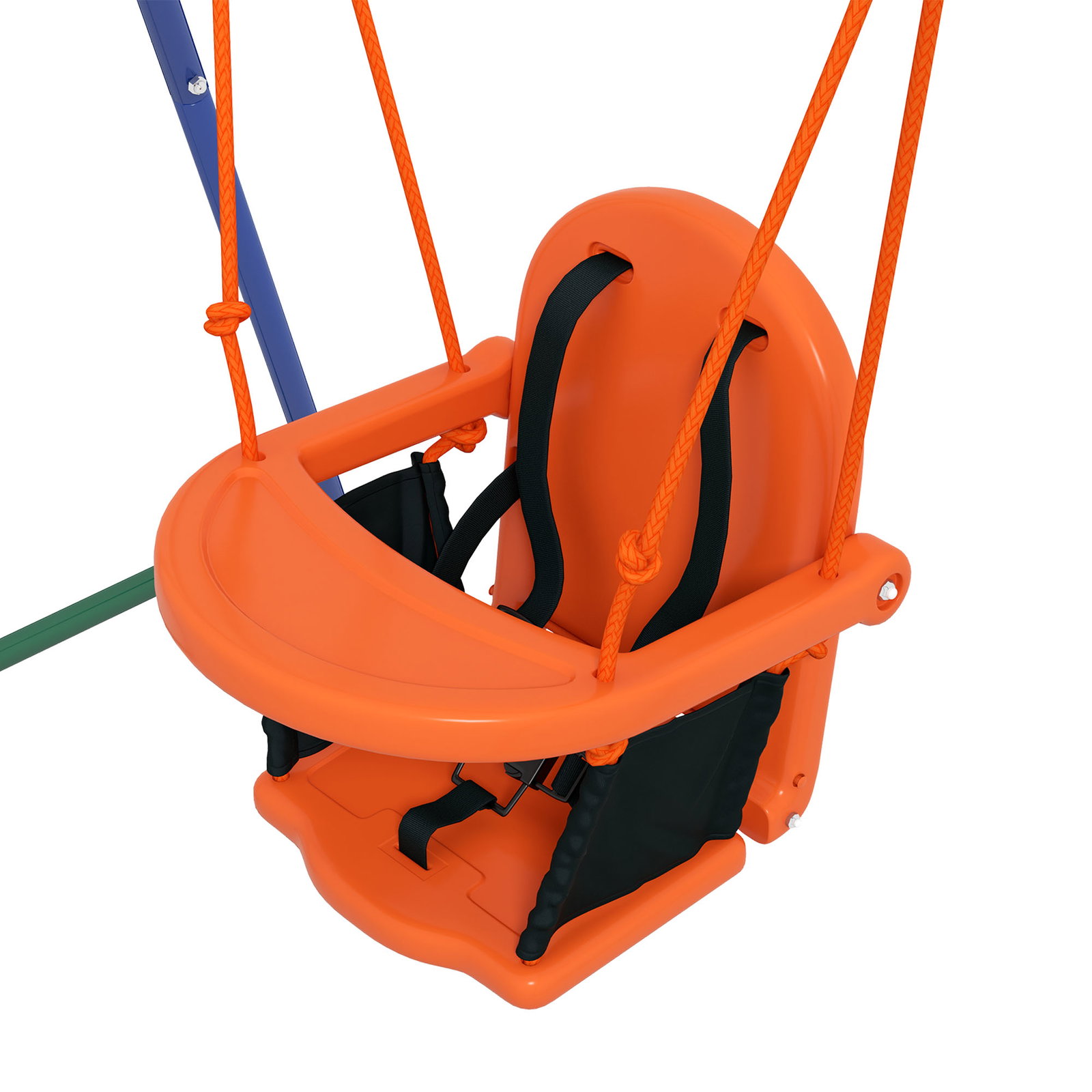 Baloiço 2 em 1 com 1 assento para crianças 1 assento para bebés e cinto de segurança 180x160x182 cm laranja