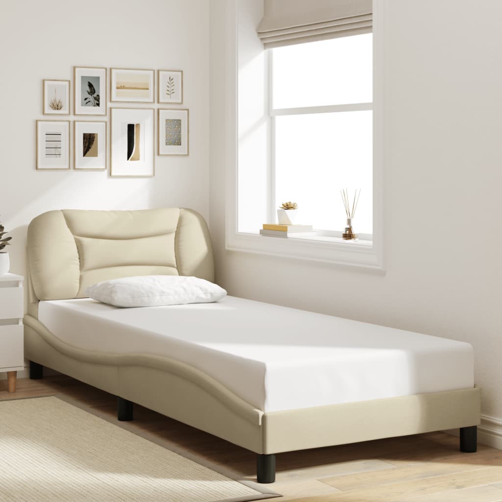Estrutura de cama com LED sem colchão hvar 80x200 cm tecido creme