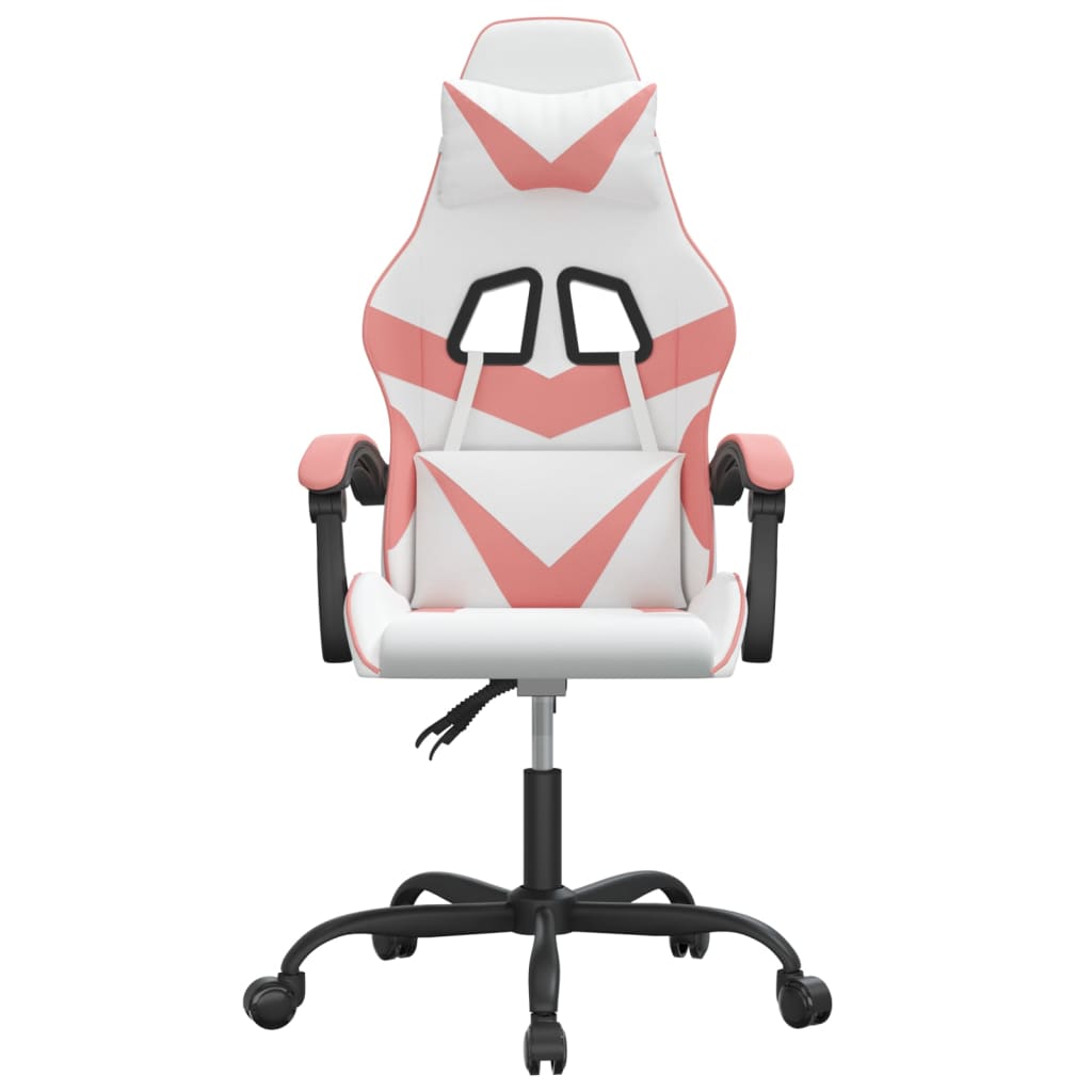 Cadeira gaming giratória couro artificial branco e rosa