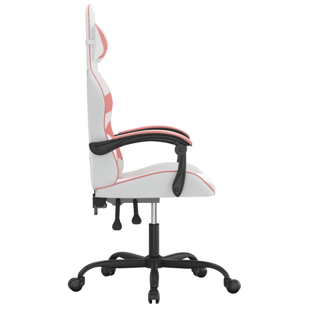 Cadeira gaming giratória couro artificial branco e rosa