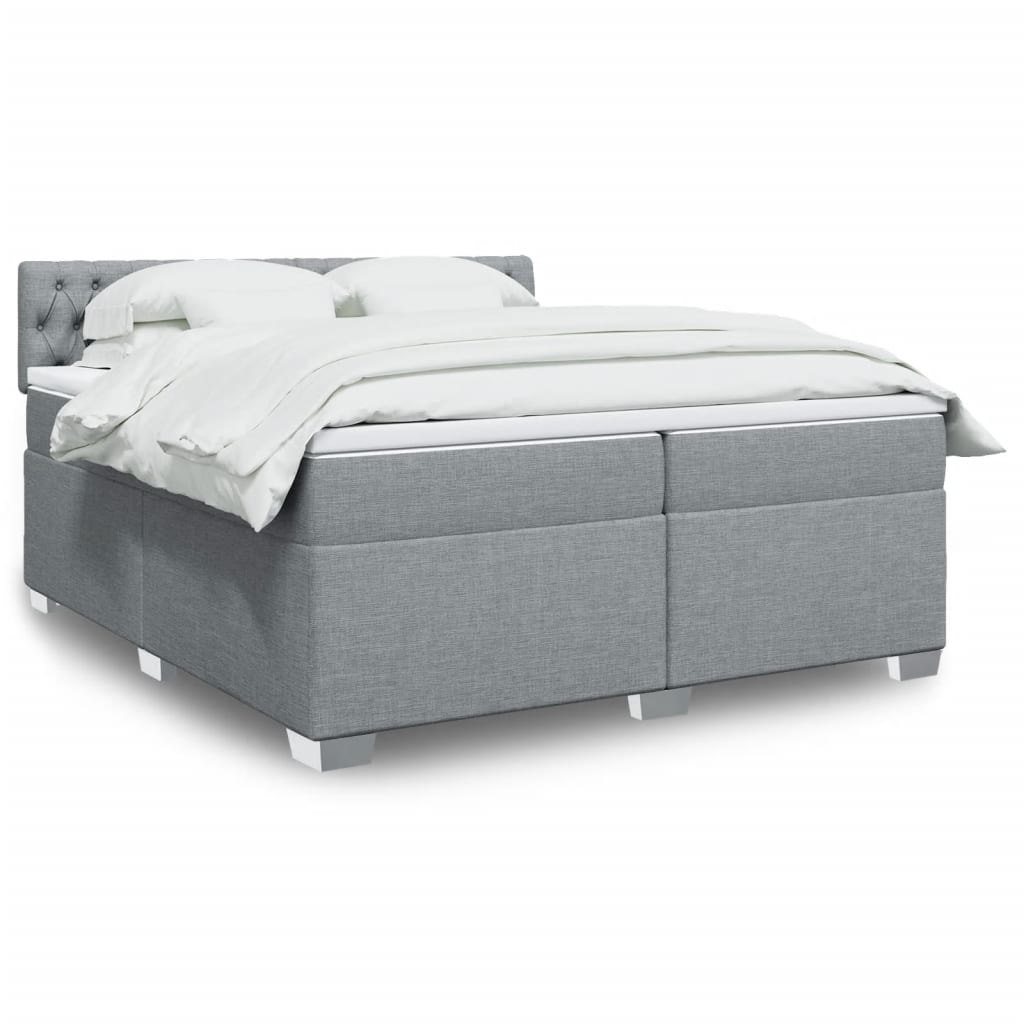 Cama com molas/colchão 200x200 cm tecido cinza-claro