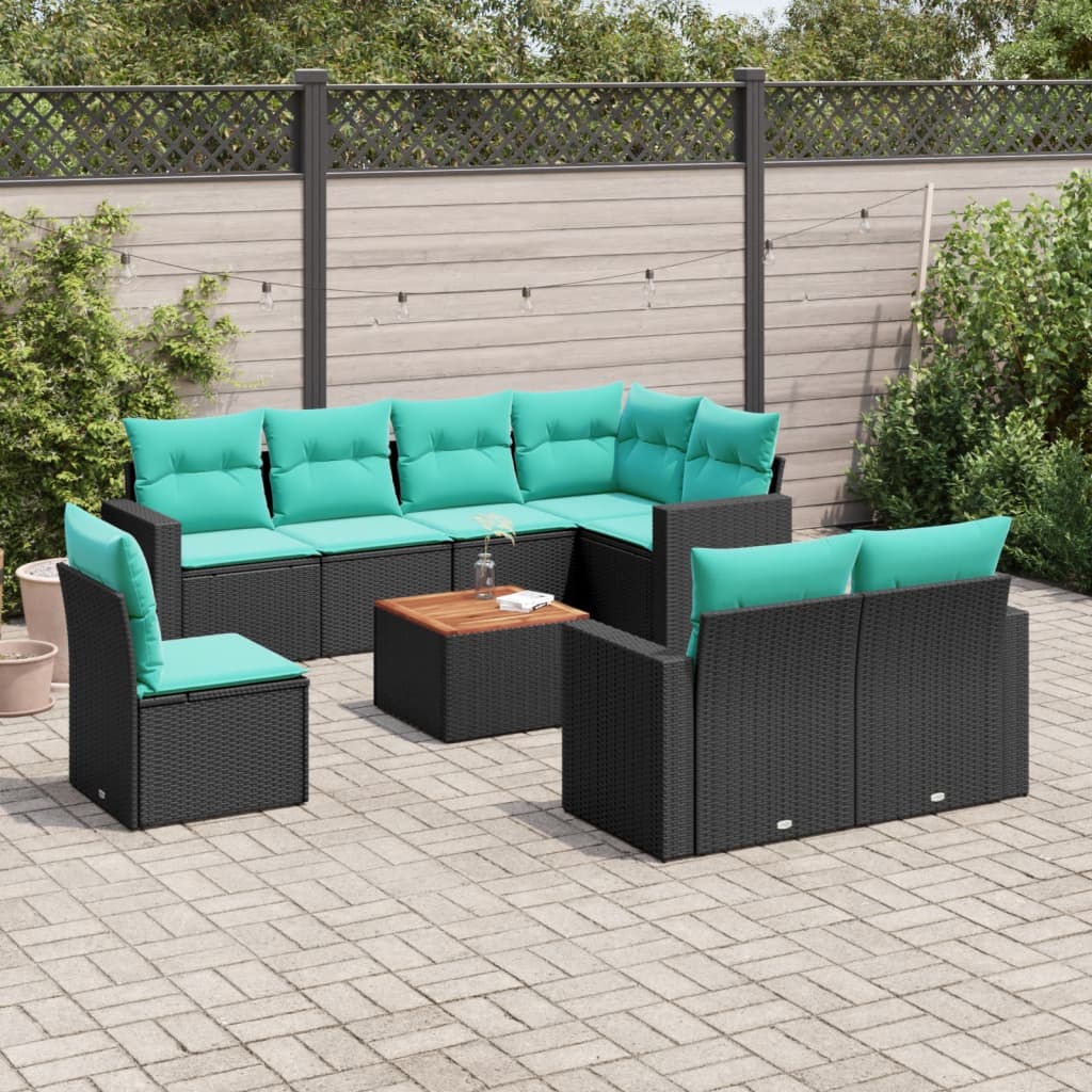 9 Pcs conjunto de sofás p/ jardim c/ almofadões vime PE preto