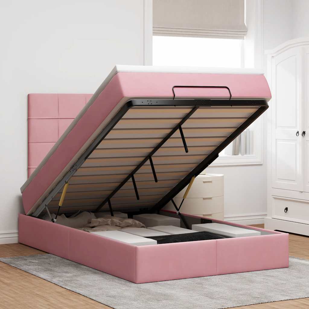 Moldura de cama otomana com colchões rosa 120x190 cm veludo
