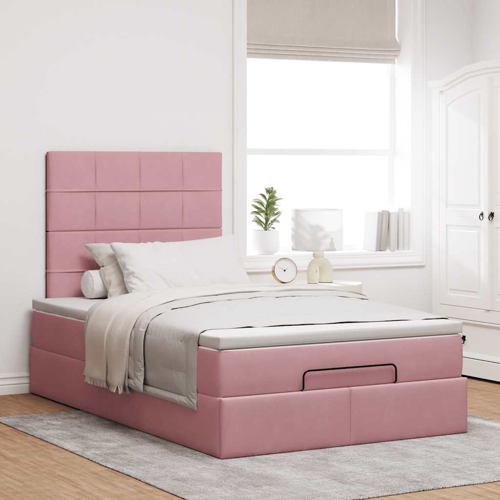 Moldura de cama otomana com colchões rosa 120x190 cm veludo