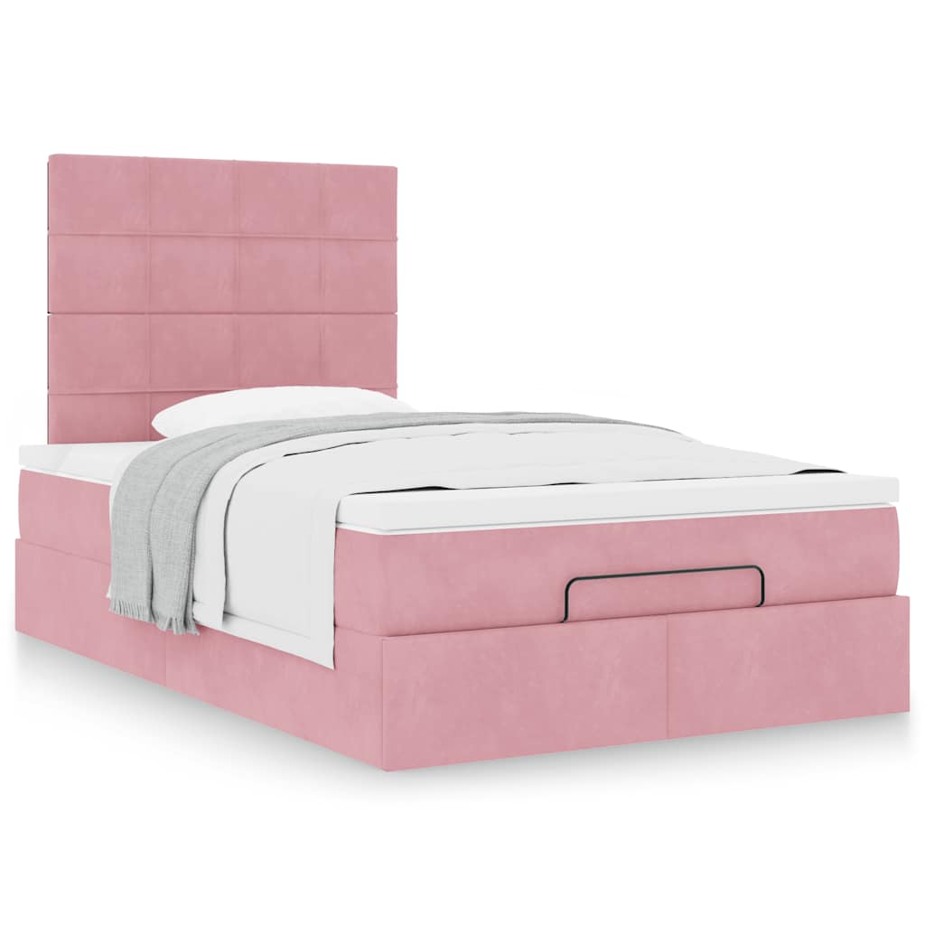 Moldura de cama otomana com colchões rosa 120x190 cm veludo