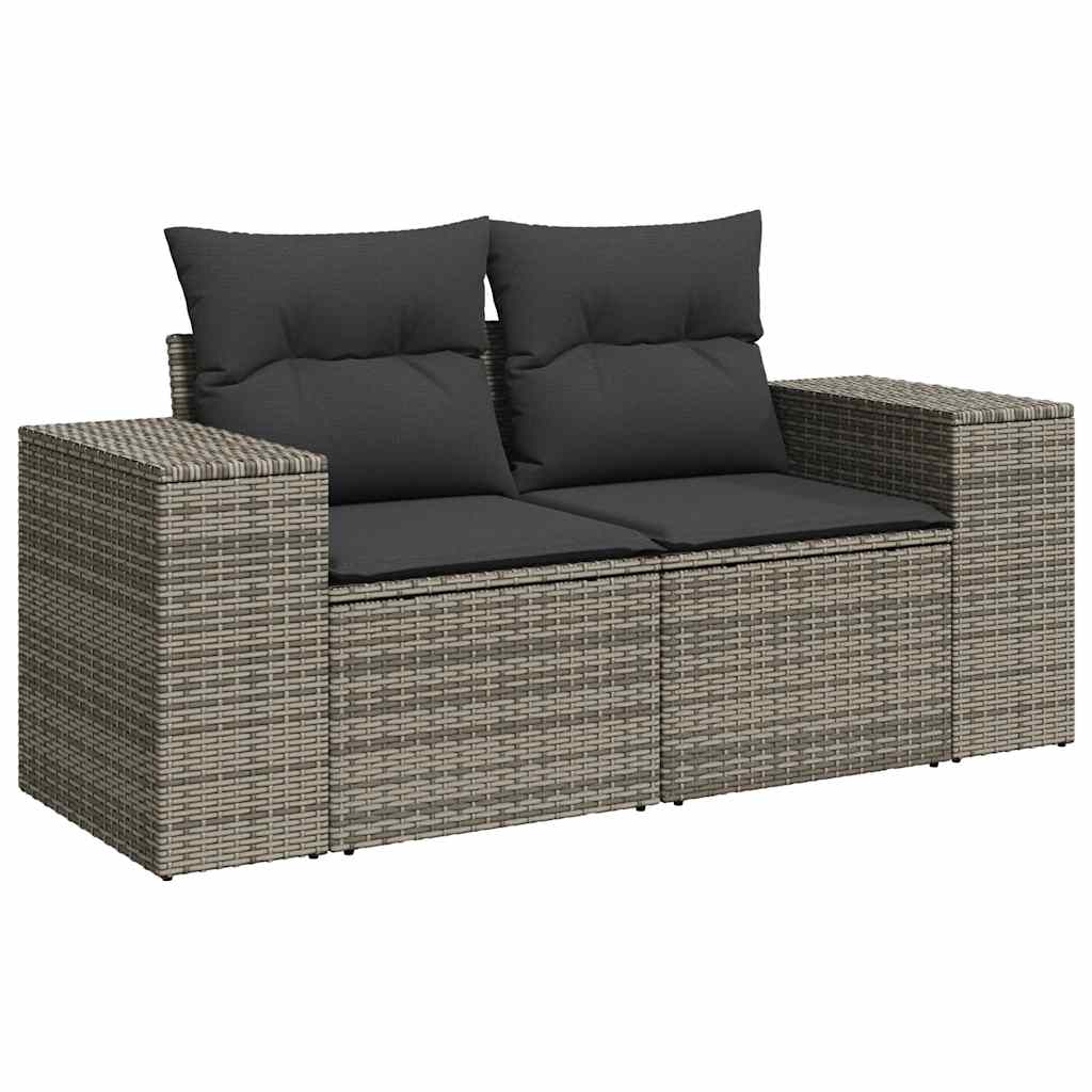 6 Pcs conjunto sofás de jardim com almofadões vime cinzento