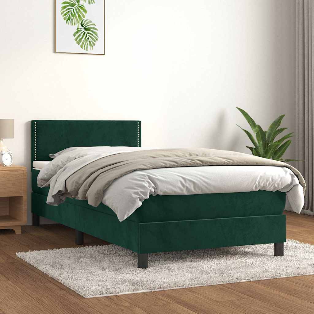 Cama com molas/colchão 80x200 cm veludo verde-escuro