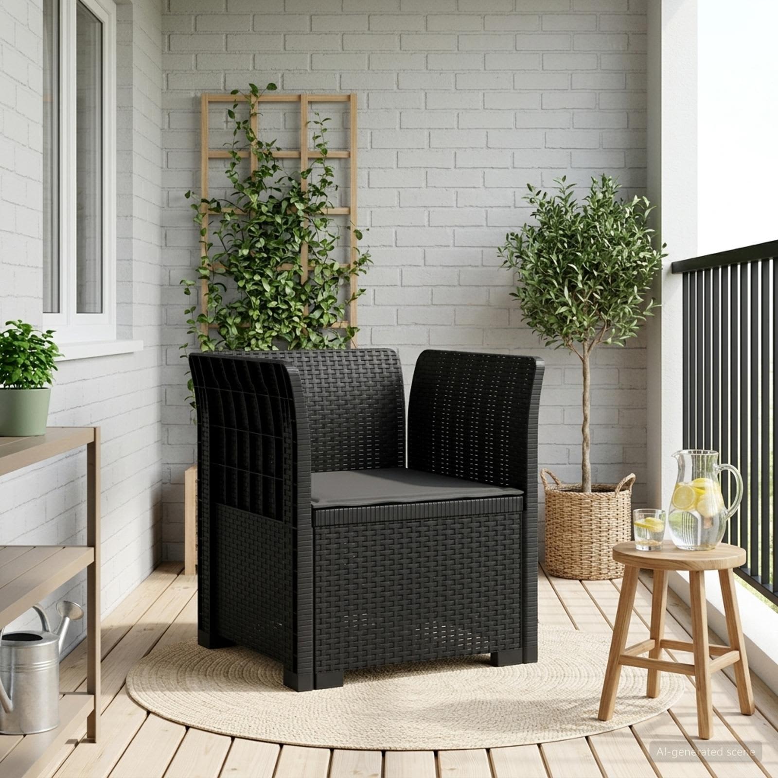 Poltrona 1 lugar com almofada look rattan PP antracite