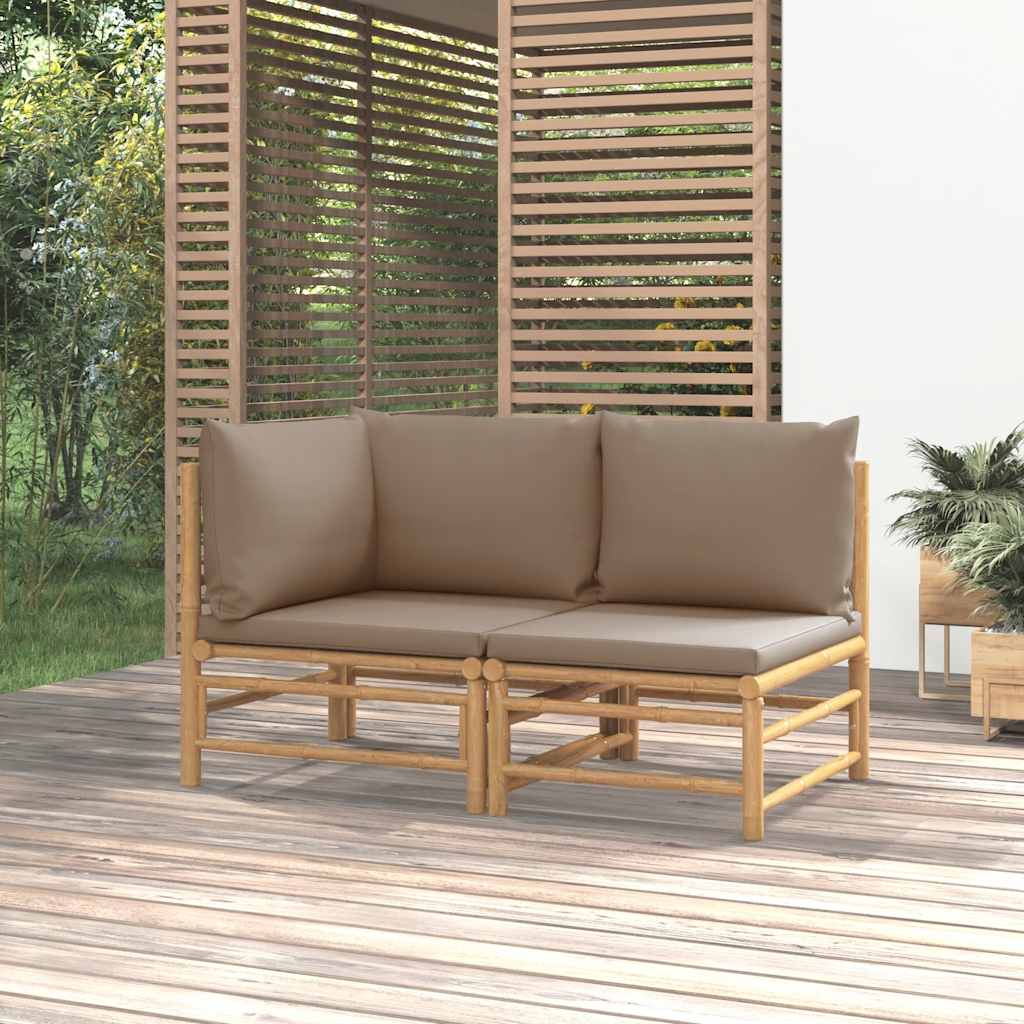 2 Pcs conj. lounge jardim bambu almofadões cinzento-acastanhado