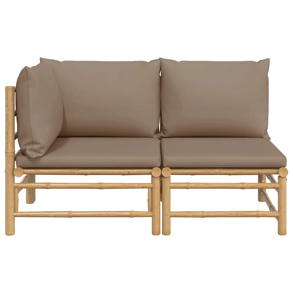 2 Pcs conj. lounge jardim bambu almofadões cinzento-acastanhado