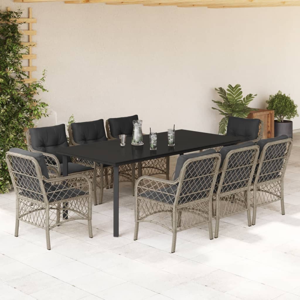 9 Pcs conjunto de jantar p/ jardim c/ almofadões cinzento claro