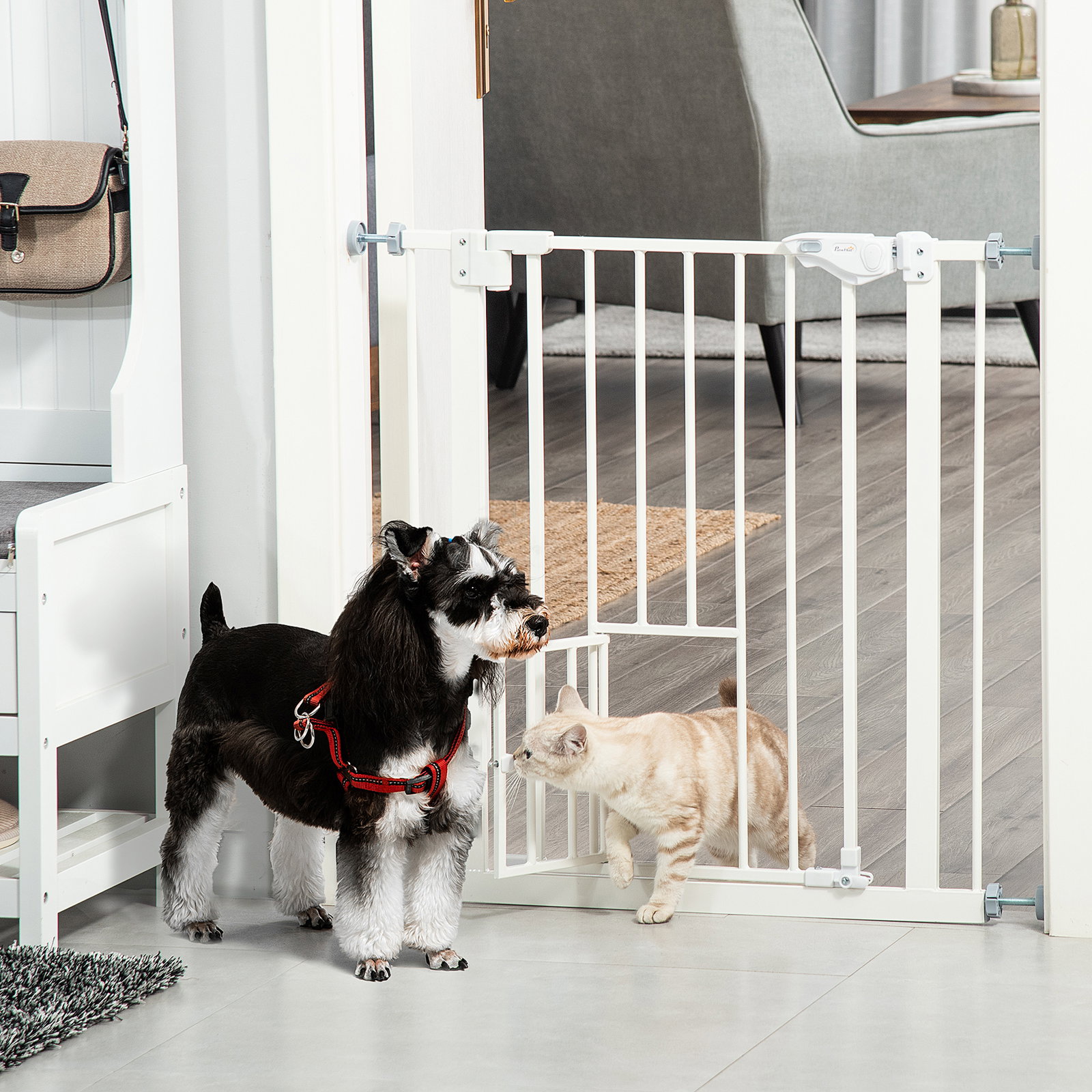 Barreira de Segurança para Cães Animais de Estimação 74-80cm para Escadas Portas e Corredor com Porta com Fechamento Automático