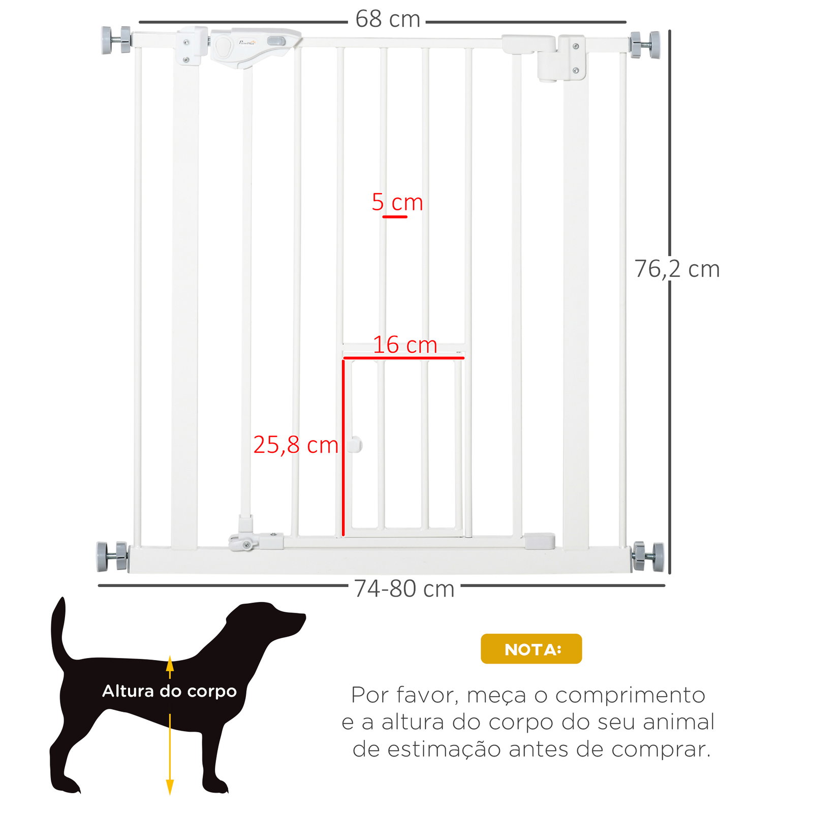 Barreira de Segurança para Cães Animais de Estimação 74-80cm para Escadas Portas e Corredor com Porta com Fechamento Automático