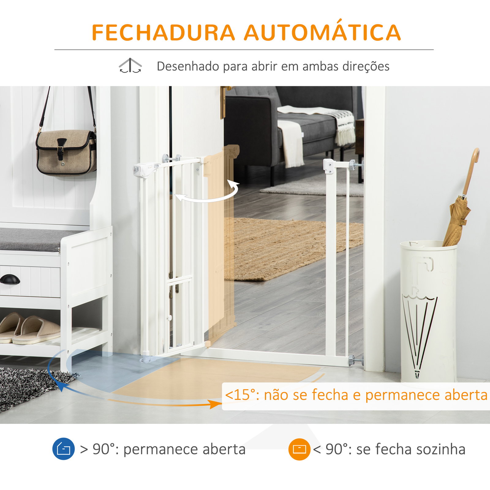 Barreira de Segurança para Cães Animais de Estimação 74-80cm para Escadas Portas e Corredor com Porta com Fechamento Automático