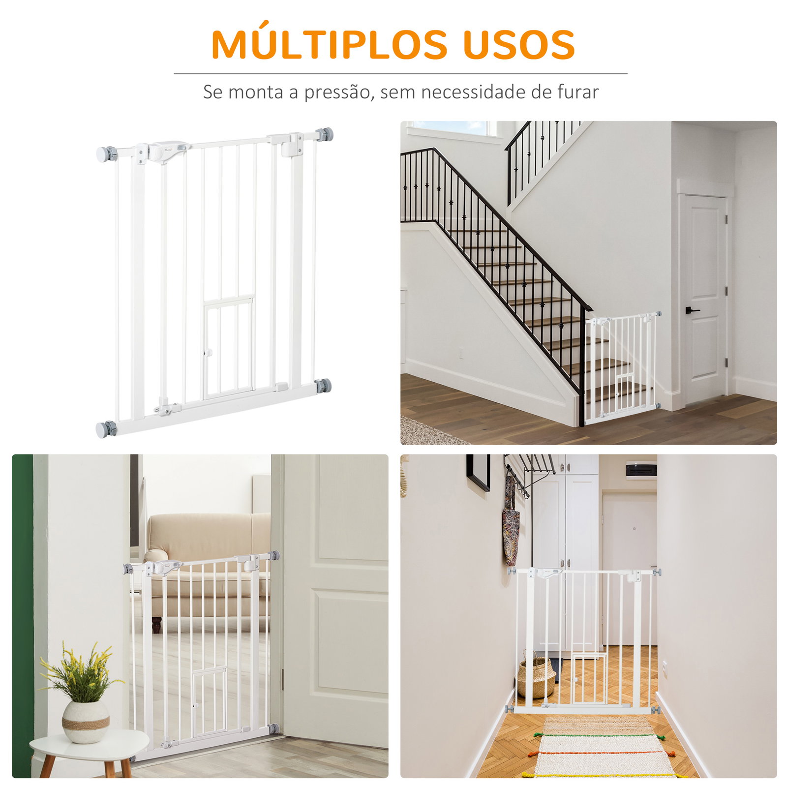 Barreira de Segurança para Cães Animais de Estimação 74-80cm para Escadas Portas e Corredor com Porta com Fechamento Automático