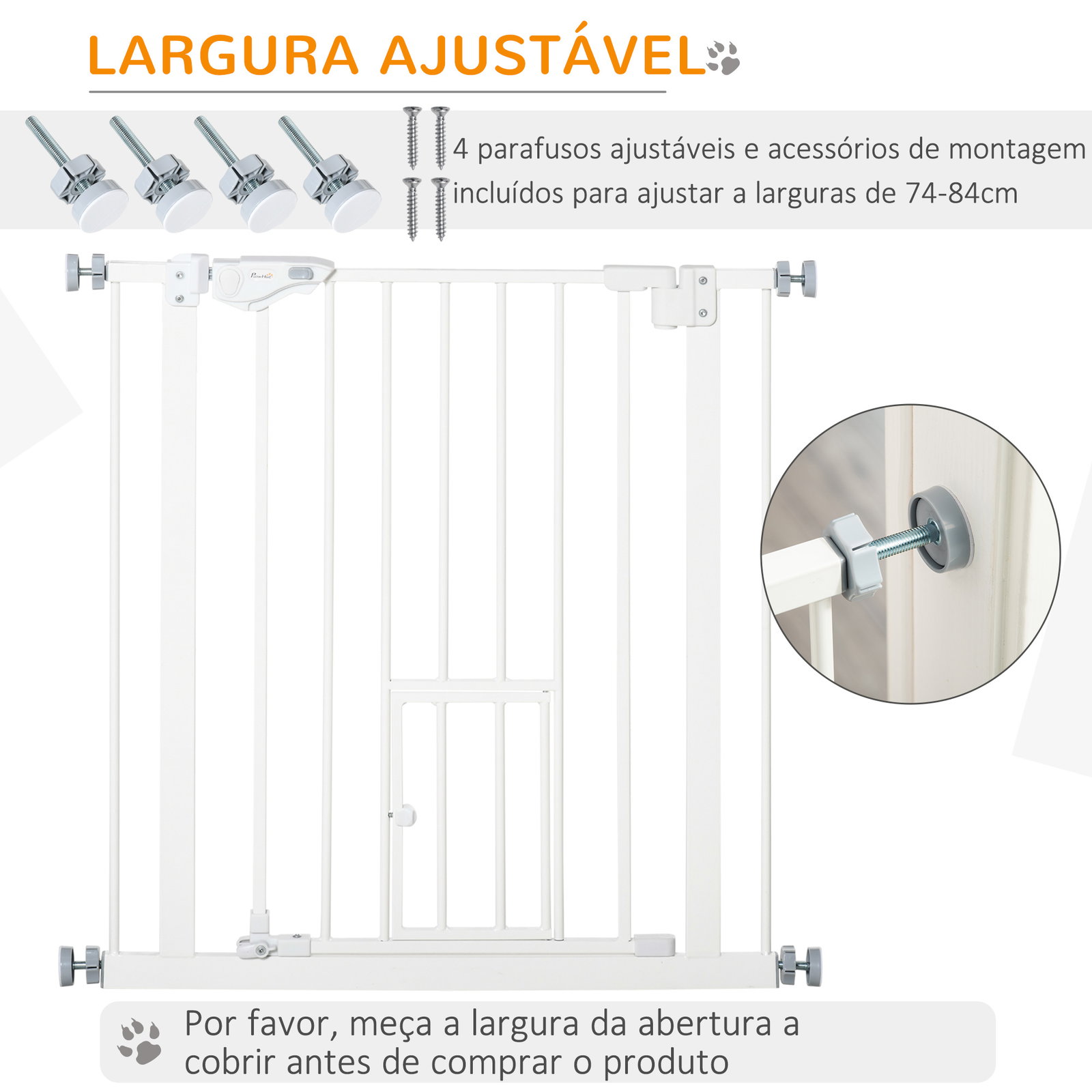 Barreira de Segurança para Cães Animais de Estimação 74-80cm para Escadas Portas e Corredor com Porta com Fechamento Automático