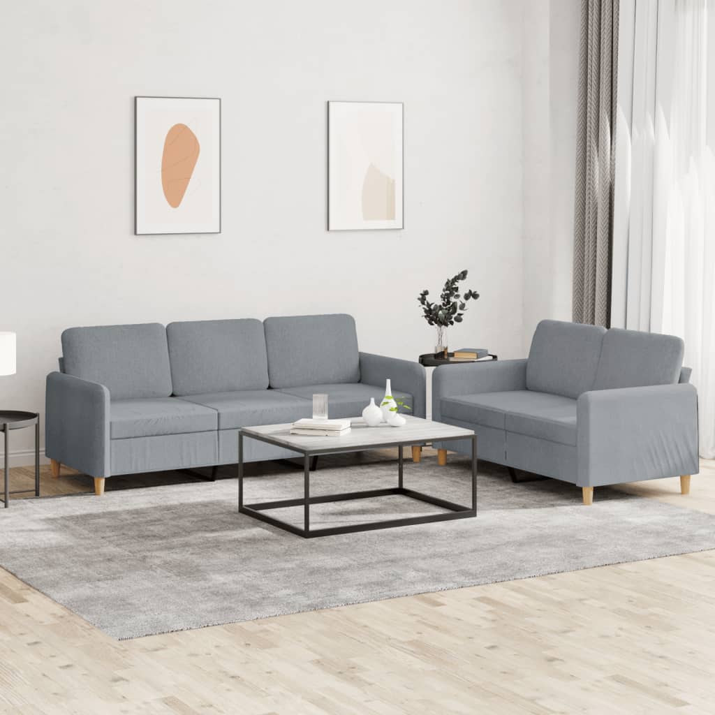 2 Pcs conjunto de sofás com almofadões tecido cinzento-claro