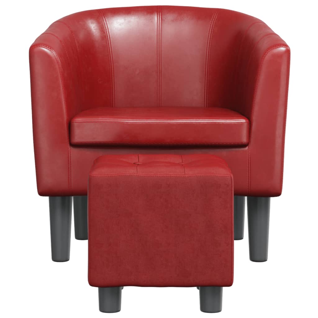 Poltrona com apoio de pés couro artificial vermelho-tinto