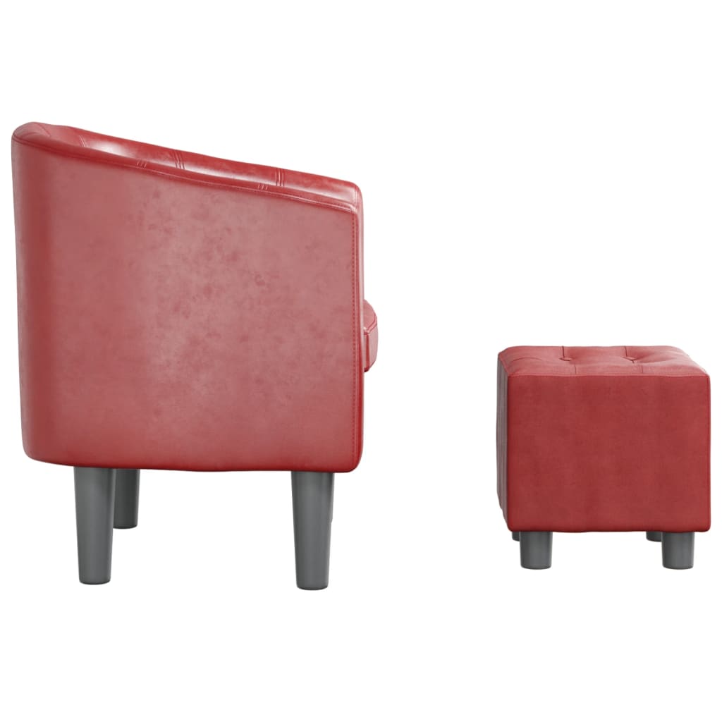 Poltrona com apoio de pés couro artificial vermelho-tinto